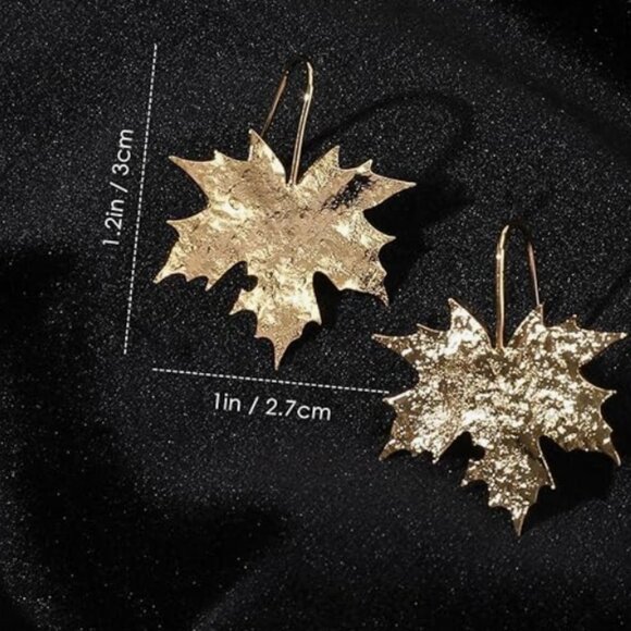 Golden tone Fall Maple Leaves Earrings - Picture 4 of 5